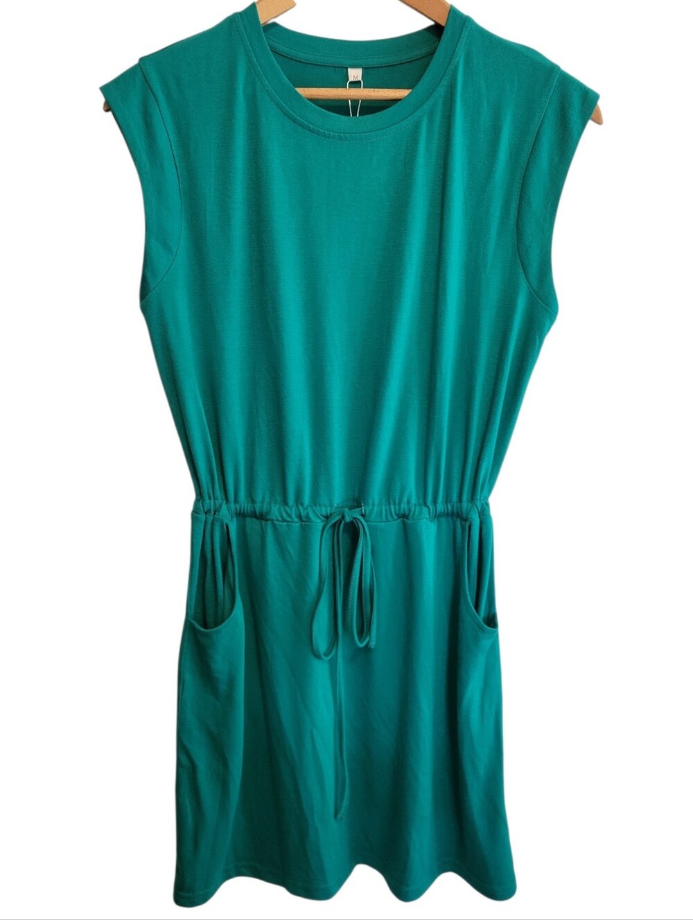 ETCYY NEW Womens Cap Sleeve Summer Dress Crew Neck Tie Front A-Line Dress Size M